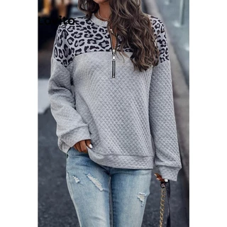 Lovito Moletom casual com zíper leopardo para mulheres LNL58165