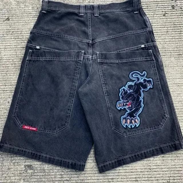 Y2K JNCO Bordados Padrões Hip Hop Loose Shorts Homens Mulheres