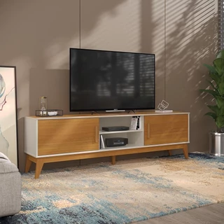 Rack para Tv Até 65 Polegadas 2 Portas com Puxador em Madeira Maciça Domus 180cm Retrô