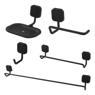 Kit Acessórios 5 Peças Para Banheiro Aço Inox Cor Preto Fosco