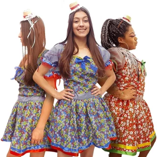 Vestido Festa Junina Adulto Chitão Colorido