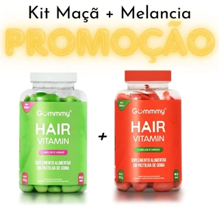 Kit 2 Potes Gummy Hair Vitamin Sabores Maça Verde Com 60 Gomas + Melancia Com 60 Gomas