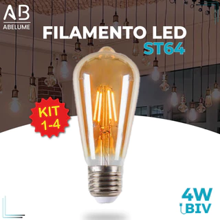 Lâmpada Filamento LED ST64 4W E27 LUZ QUENTE (AMARELO) Âmbar Retrô Vintage 110V~220V | Bivolt