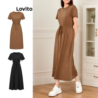Lovito Casual Vestido Feminino Liso com Cordão L68ED282 (Multicolorido)