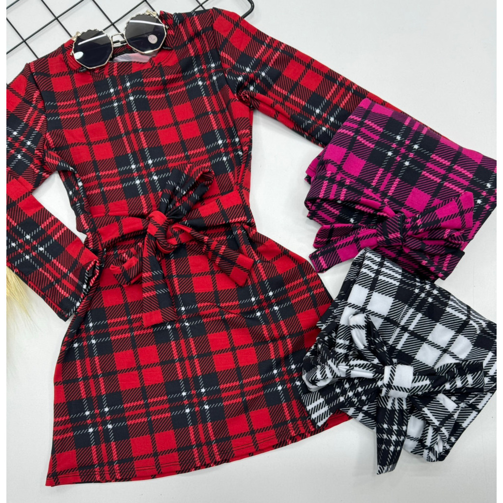 Vestido xadrez Menina - vestido manga longa criança inverno