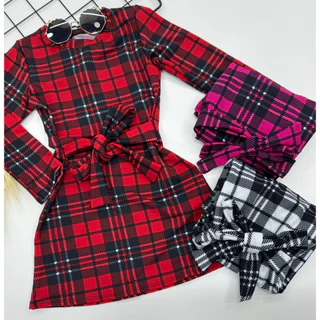 Vestido xadrez Menina - vestido manga longa criança inverno