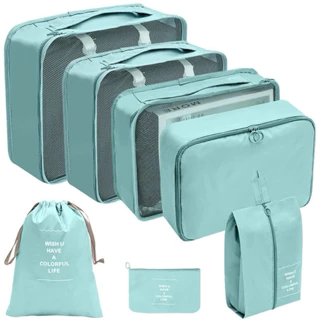 Kit 7 Peças Organizador De Viagem Sacos De Armazenamento Mala De Embalagem Portátil Bagagem Roupas Saco De Sapatos