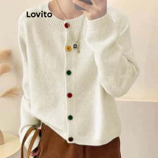 Lovito Cardigans frontais casuais com botões lisos para mulheres LNL56032