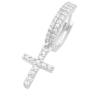 Brinco em Prata Pura de Argola Cravejada c/ Crucifixo Banhado em Oferta na Shopee