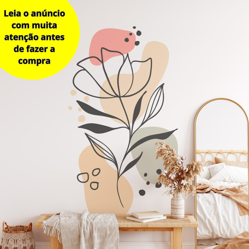 Papel de Parede Decorativo Boho Floral Folhagem Colorido Tons Claros Decoração Sala Quarto Cozinha