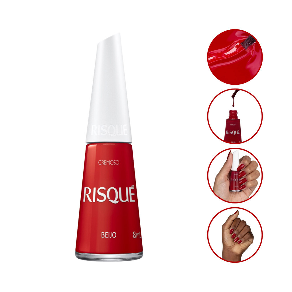 Esmalte Cremoso Beijo Vermelho Manicure 8ml Risque | Shopee Brasil