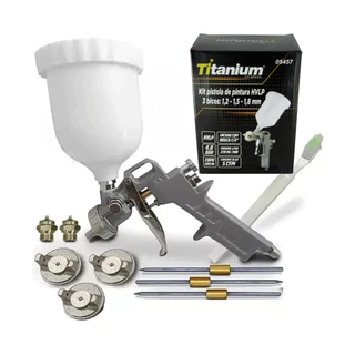 Kit Pistola de Pintura Gravidade Hvlp Prof + 3 Bicos - Titanium