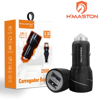 Carregador Veicular Turbo 2 Usb 3.4a Carga Rápida Fonte Carro Hmaston USBC E MicroUSB