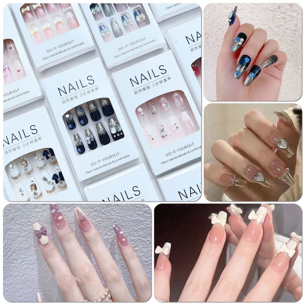 Kit De Unhas Postiças Lindas e Decoradas com Pedras. | Shopee Brasil