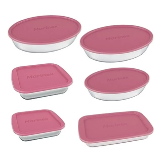 Conjunto de Assadeiras de Vidro Marinex | Com Tampa Rosa 6 Peças em Oferta na Shopee