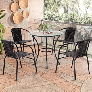 Jogo de Mesa 4 Cadeiras Happy Hour para Área Externa em Aço e Fibra Sintética em Oferta na Shopee