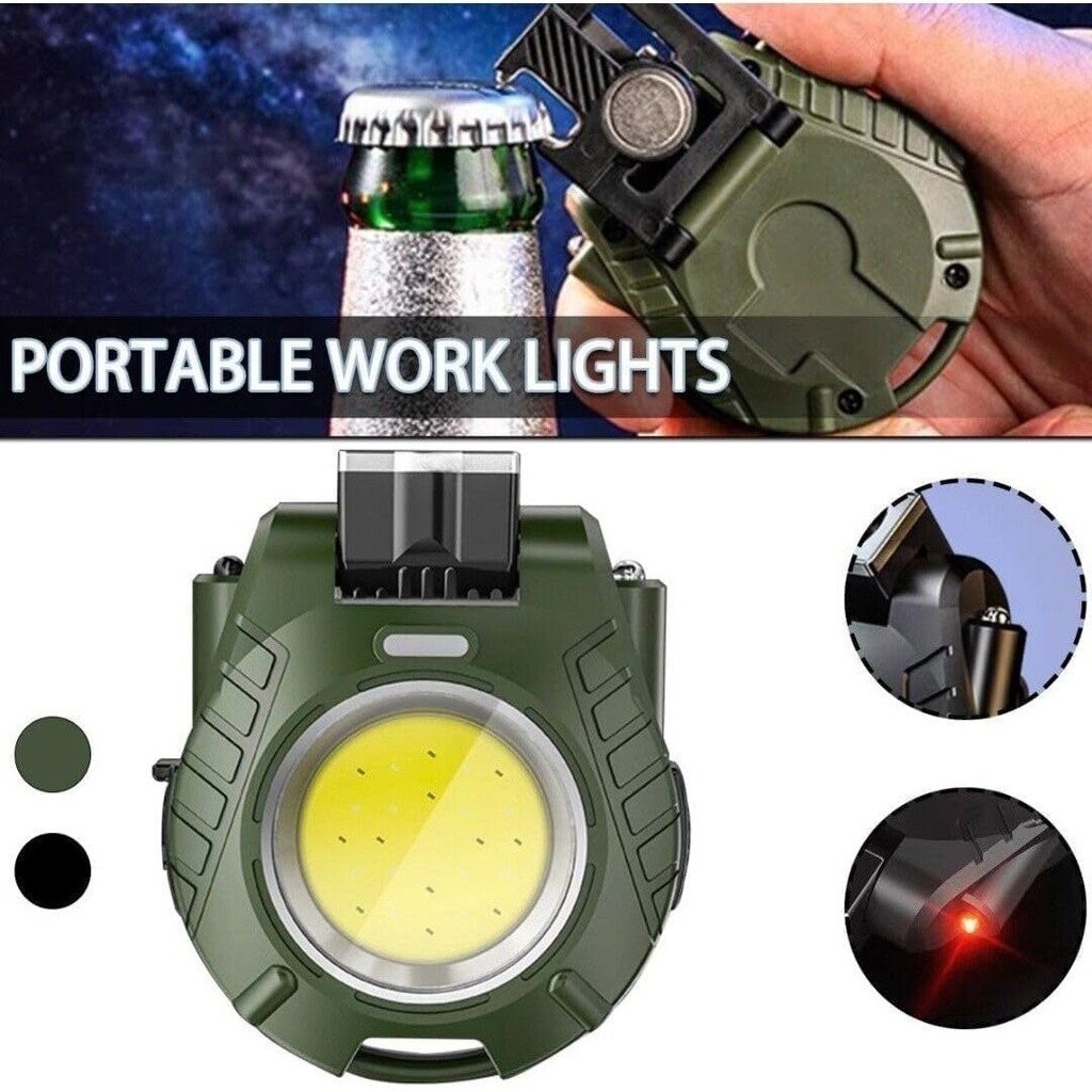 Portátil Mini LED Trabalho Luz, Lanterna de Bolso, Chaveiros, USB Recarregável, Camping ao Ar Livre, Pequeno Saca-Rolhas