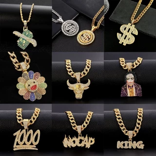 Acessórios de hip-hop europeus e americanos Colar de letras de dólar pingente de diamante de girassol Colar de hip-hop masculino personalizado de Gibson