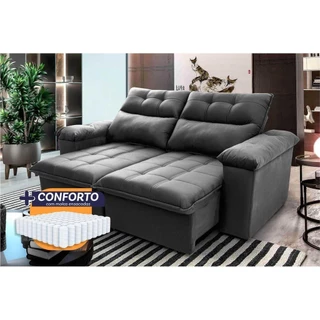 Sofá Retrátil Reclinável Verona 2,00m Suede Velut Cinza Molas Ensacadas - King House