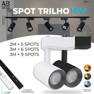 Trilho Spot LED para trilho eletrificado + Trilho + Conector Tubinho Preto e Branco 10W 360° | Luz Branca, Luz Neutra e Luz Amarela | Para ambientes internos modelo econômico Bivolt 110V-220V | Acompanha Trilho