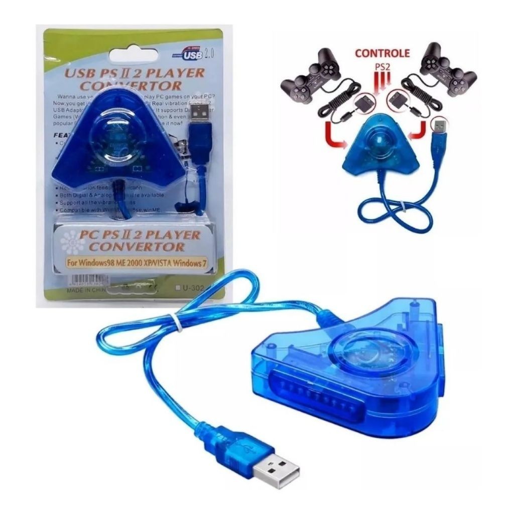 Adaptador Usb Duplo Controles Ps1/ps2 Para Pc Ps3 Notebook