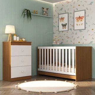 Berço 3 em 1 com Cômoda 3 Gavetas e Colchão Incluso Doce de Leite Multimóveis MP4240 em Oferta na Shopee