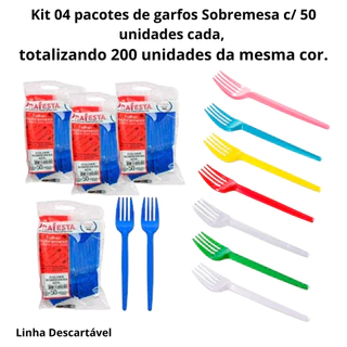 200 unids Garfo Sobremesa da mesma cor descartável (4P) - Prafesta