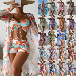 2025 Biquíni Europeu Americano Feminino/Split Conjunto de Três Peças Cintura Alta Blusa de Manga Comprida Camisa de Biqu