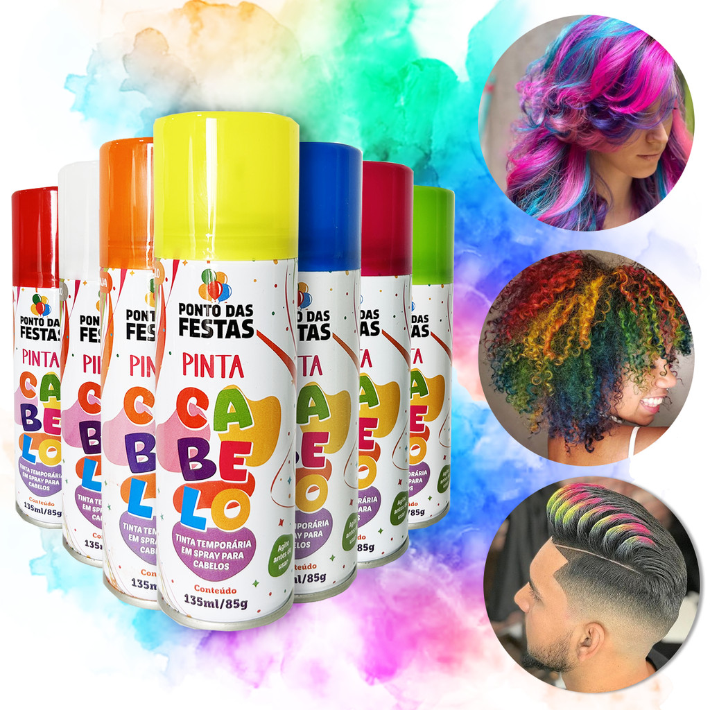 Tinta Spray para Colorir Cabelos Temporária 135ml Cores Cabelo Maluco ...