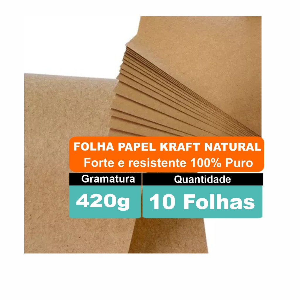 10 Folhas Kraft Natural Puro Pardo 66x96cm 420g Papel Grosso Artesanato ...