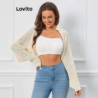 Lovito Casual Cardigã Feminino Liso Rodado com Ilhós LBL09292
