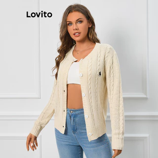 Lovito Casual Cardigã Feminino Liso com Bordado LBL09293