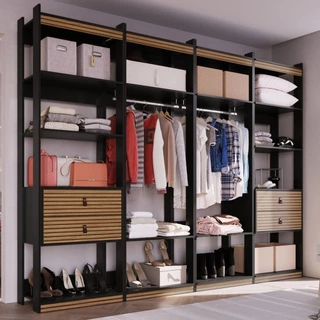 Guarda Roupa Aberto Closet 4 Gavetas 2 Cabideiros Wood 