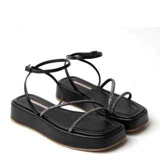 Sandália Preto Flatform com Pedras Mini Cristal e Fivela 9360.37_1