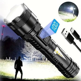 Lanterna LED Recarregável , Portátil Com Zoom , Mostrador De Energia Inteligente Para Acampamento Ao Ar Livre Pescaria Caminhada De Ciclismo