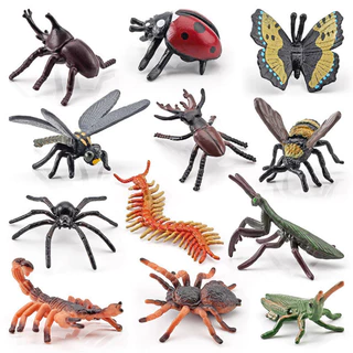 MIE 12pcs Simulação De Figuras De Ação De Insetos Conjunto Aranha Butterfly Ladybird Mantis Scorpion Modelo Brinquedos Para Presentes