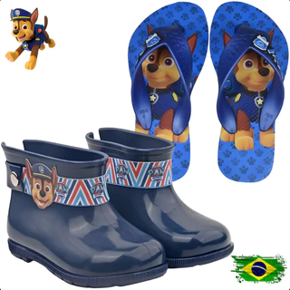 Kit 2 Pares Bota Galocha Baby + Chinelo Infantil Leve Patrulha Canina
