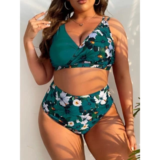 2024 Tamanho Grande Fashion Traje de Banho Feminino Digital Biquíni Estampado Traje de Banho Dividido Europeu Americano Novo Estilo Push-Up Traje de Duas Peças