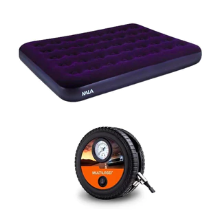Colchão Inflável Casal 191x137x22cm + Compressor de Ar Compacto 12v