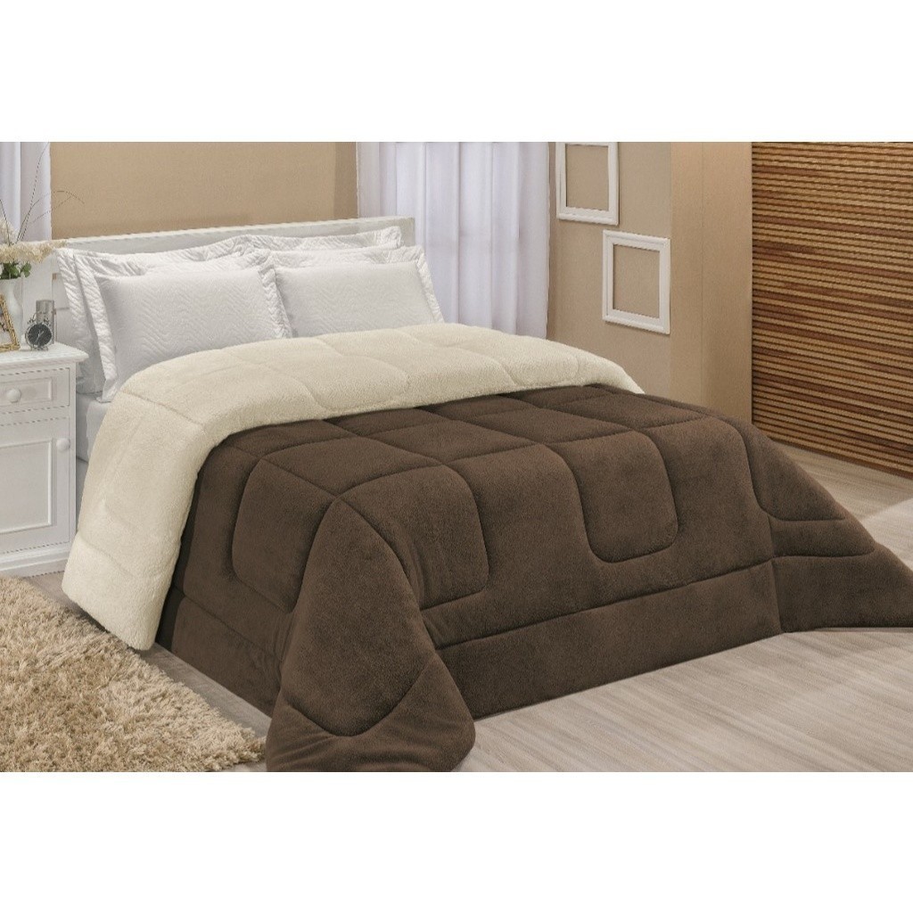 Coberdrom Casal Queen Dupla Face Manta e Sherpa Pele de Carneiro Peludo 2,20 M x 2,40 M