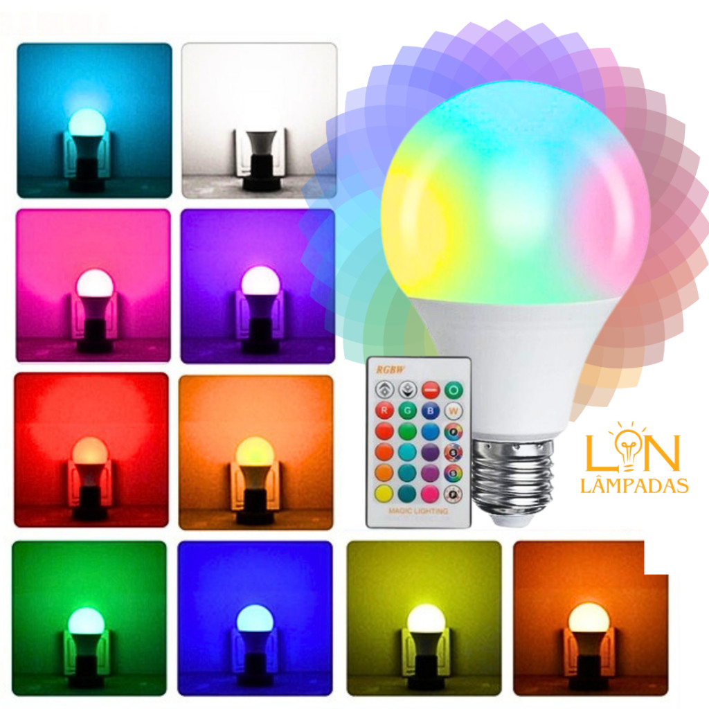 Lampada Bulbo Led Rgb 3w 5w 7w 10w 15w Luz Colorida 16 Cores Bivolt ...