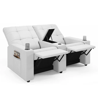 Poltrona do Papai Reclinável Cinema 2 Lugares Manual Baú USB Haifa F05 Facto Branco - Lyam Decor
