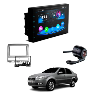 Kit Central Multimídia CarPlay Android Auto Faaftech 7" + Câmera Ré Borboleta + Moldura Siena 2008 2009 2010 2011 2012