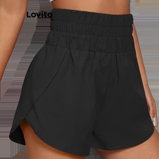 Lovito Shorts esportivos lisos e franzidos para mulheres LNL59329