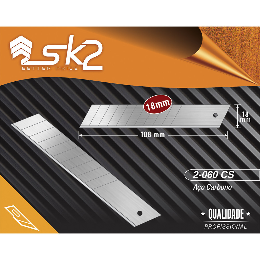 2-060CS LAMINA P/ ESTILETE 18MM (ACO CARBONO) HOBBY CAIXA C/10 CS - EXFAK