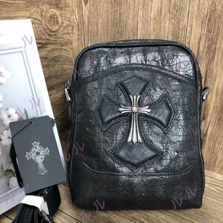 Chrome Hearts Corações Cromados Bolsa Mensageiro / Saco de Ombro para Homens com Flor em Cruz / Design de Textura à Moda