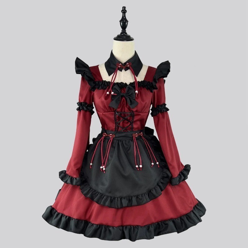 Gothic Lolita Maid Dress Little Devil Anime Cosplay Traje Vermelho ...