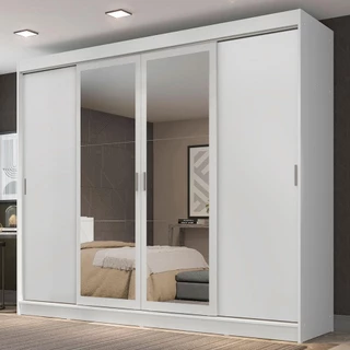 Guarda-Roupa Casal Madesa Austin 4 Portas de Correr com Espelhos 3 Gavetas em Oferta na Shopee