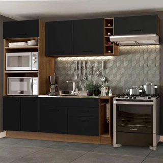 Cozinha Completa Madesa Agata 290002 com Armário e Balcão (Sem Tampo e Pia) - Rustic/Preto em Oferta na Shopee