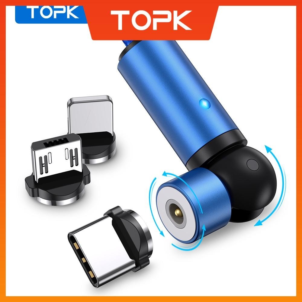 [TOPK 3 Em 1 Cabo Carregador Magnético 360 ° + 180 De Carregamento De Telefone Rotativo USB Para iPhone Micro Tipo C Honra Android